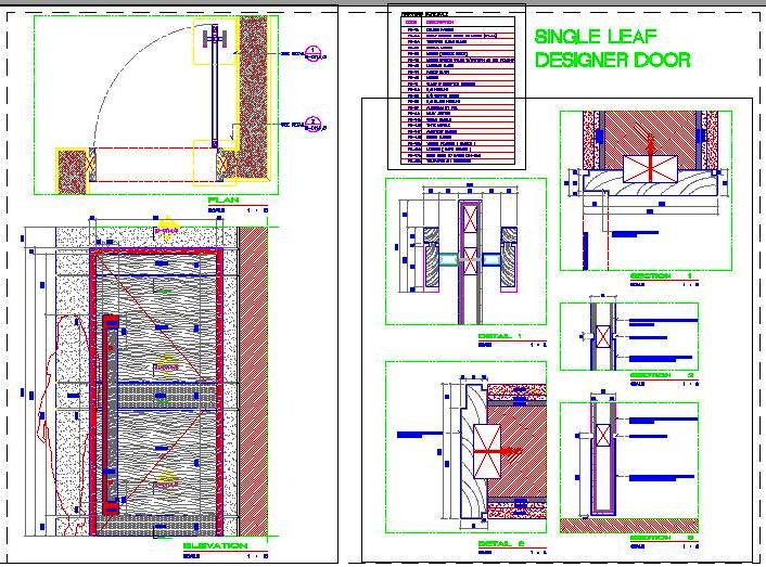 Door Design CAD Detail- Veneer and Copper with Custom Handle